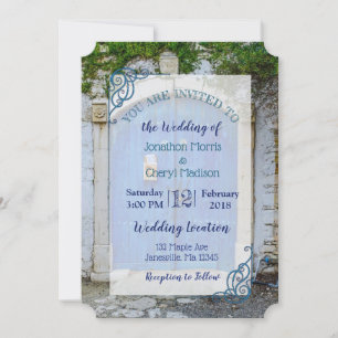 Bleu Antique Porte Romantique Invitations de maria