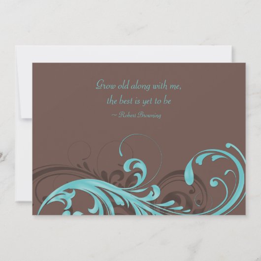 Bleu Aqua, Faire-part de mariage Floral Brown (Dos)