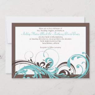 Bleu Aqua, Faire-part de mariage Floral Brown
