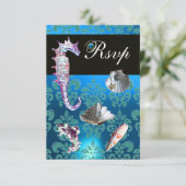 BLEU AQUAMARINE DAMASK BEACH MARIAGE RSVP (Debout devant)