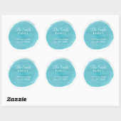 Bleu Aquarelle Adresse de retour Sticker rond (Feuille)