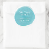 Bleu Aquarelle Adresse de retour Sticker rond (Sac)