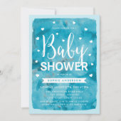 Bleu Aquarelle Coeurs Baby shower Invitation (Devant)