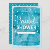 Bleu Aquarelle Coeurs Douche nuptiale Invitation (Devant / Derrière)