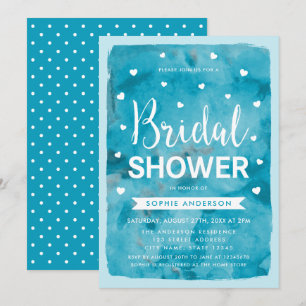 Bleu Aquarelle Coeurs Douche nuptiale Invitation