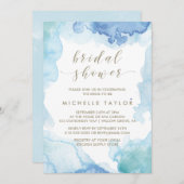 Bleu Aquarelle Douche nuptiale Invitation (Devant / Derrière)