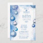 Bleu Aquarelle Fête de Noël Invitation (Devant / Derrière)