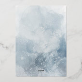 bleu aquarelle feuillage Baptême Foil Invitation (Verso)