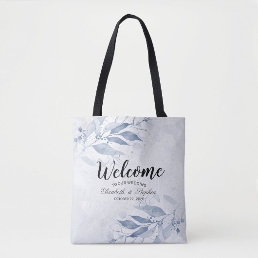 Bleu Aquarelle Feuille Mariage Bienvenue Sacs cade (Devant)
