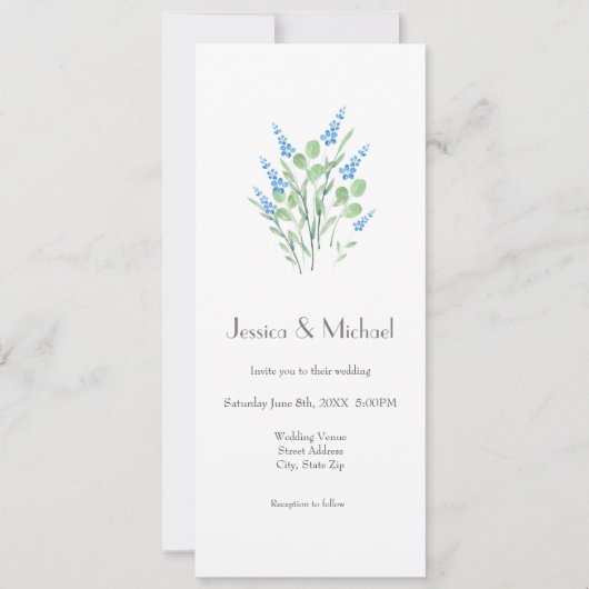 Bleu Aquarelle Fleur sauvage Bouquet Invitation (Devant)