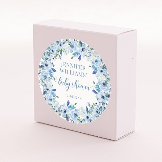 Bleu aquarelle fleurie bébé auto-collants de douch