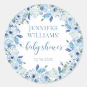 Bleu aquarelle fleurie bébé auto-collants de douch (Devant)