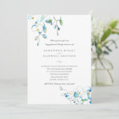 Bleu Aquarelle Floral Engagement Party Invitation (Debout devant)