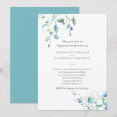 Bleu Aquarelle Floral Engagement Party Invitation (Devant / Derrière)