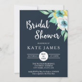 Bleu Aquarelle Florale Douche nuptiale Invitation (Devant)