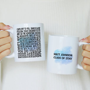 Bleu Aquarelle Graduation Typographie Mug pour lui