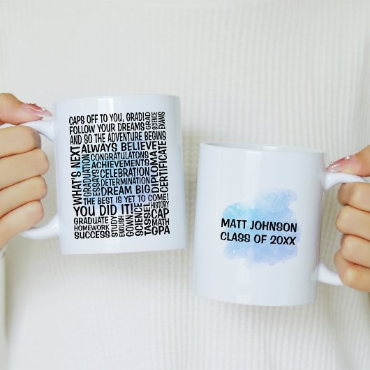 Bleu Aquarelle Graduation Typographie Mug pour lui
