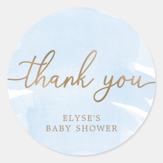Bleu Aquarelle Or Baby shower Favoriser Sticker (Devant)