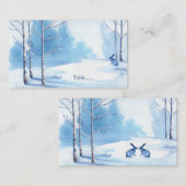 Bleu Arbres Blancs Lapin Mariage d'hiver Cartes (Devant / Derrière)