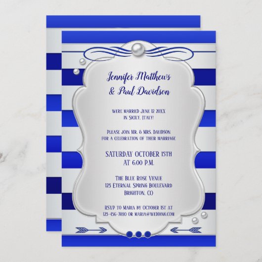 Bleu Argent Blindé Post Mariage Invitation (Devant / Derrière)