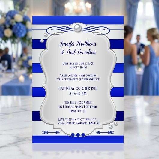 Bleu Argent Blindé Post Mariage Invitation