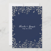 Bleu & Argent Botanique Moderne Mariage Invitation (Dos)