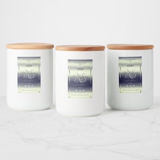 Bleu Argent Étiquette Bijoux Monogramme Logo (Bouteilles)