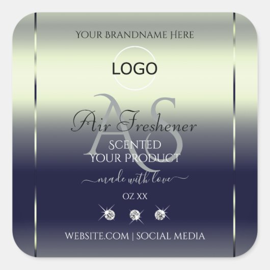 Bleu Argent Étiquette Bijoux Monogramme Logo (Devant)