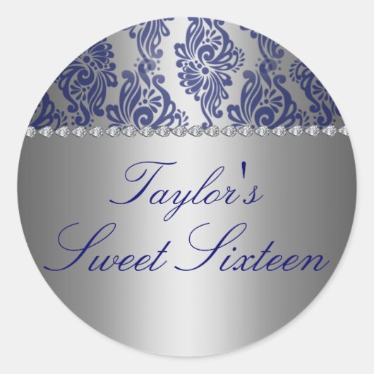 Bleu & Argent Floral Print Sweet 16 Sticker (Devant)