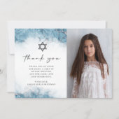 Bleu Argent Marbre Bat Mitzvah Merci (Devant)