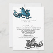 Bleu Argent Médiéval Dragon Mariage Invitation (Devant)