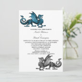 Bleu Argent Médiéval Dragon Mariage Invitation (Debout devant)