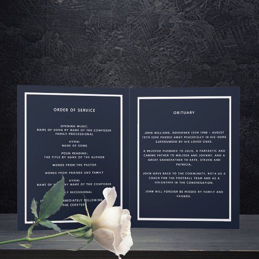 Bleu argent photo élégant programme funéraire