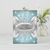 Bleu & Argent Sparkle Diamond Sweet 16 Invitation (Debout devant)
