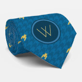 Bleu avec Accent Or Houndstooth Cravate masculin (Roulé)