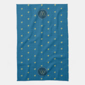 Bleu avec Accent Or Houndstooth Serviette de cuisi (Vertical)