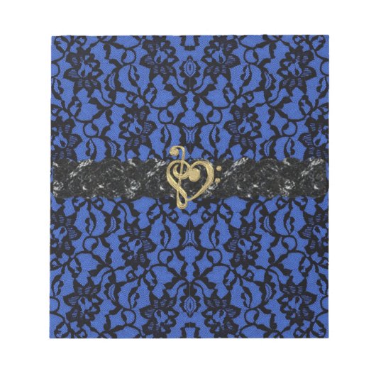 Bleu avec Black Lace et Gold Music Heart Bloc-note (Devant)