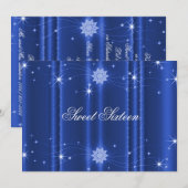 Bleu avec étoiles Sweet sixteen Invitation (Devant / Derrière)