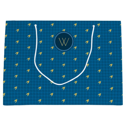 Bleu avec Houndstooth or Sac cadeau (Devant)
