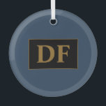 Bleu Avec Initiales Or Ornement En Verre<br><div class="desc">Bleu Avec Initiales Or</div>