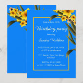 Bleu avec invitation à l'anniversaire de la fleur (Devant / Derrière)