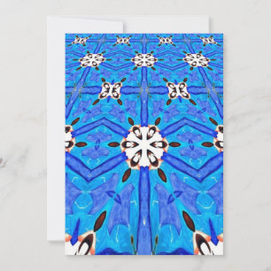 bleu avec invitation géométrique blanche