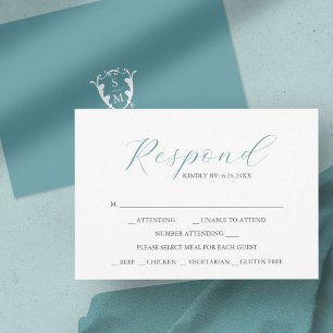 Bleu avec le choix de repas Monogramme Cartes RSVP