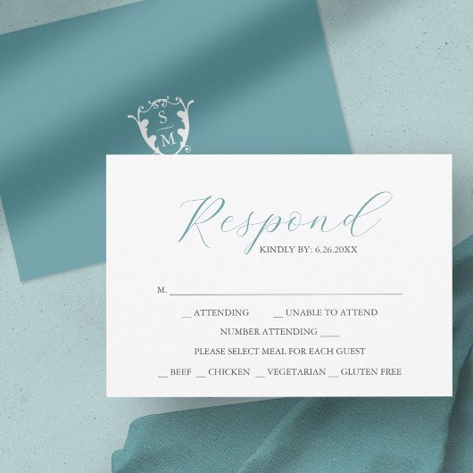 Bleu avec le choix de repas Monogramme Cartes RSVP