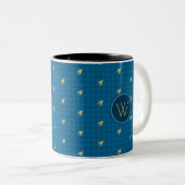 Bleu avec l'or Accent Houndstooth Mug (Devant droit)