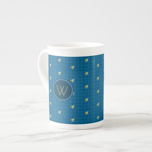 Bleu avec l'or Accent Houndstooth Spécial Mug (Devant gauche)
