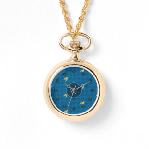 Bleu avec montre en pied de cheminée or