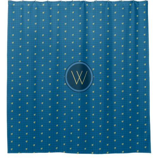Bleu avec or Accent Houndstooth Douche rideau (Devant)