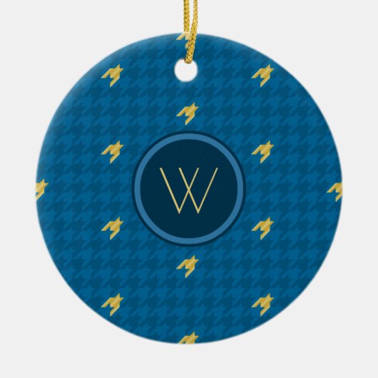 Bleu avec or Accent Houndstooth Ornement (Devant)