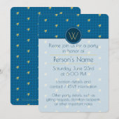 Bleu avec or Accent Houndstooth Party Invitation (Devant / Derrière)